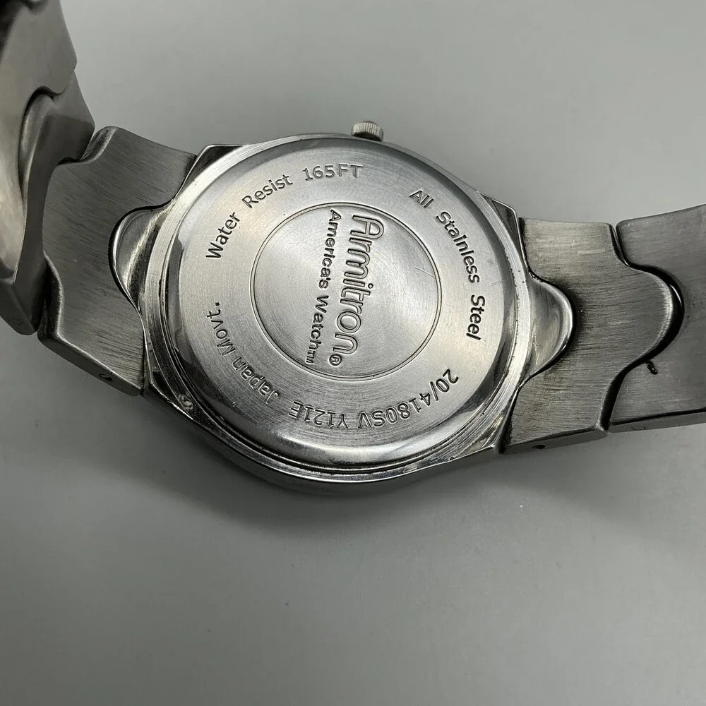 Armitron Diamond Mens Watch 38mm Blue Dial Stainless 50M New Battery 7.75